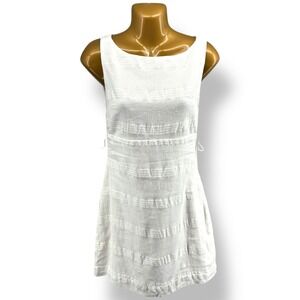Free People XS White Open Back Cutout Mini Dress Button Detail Belt Missing
